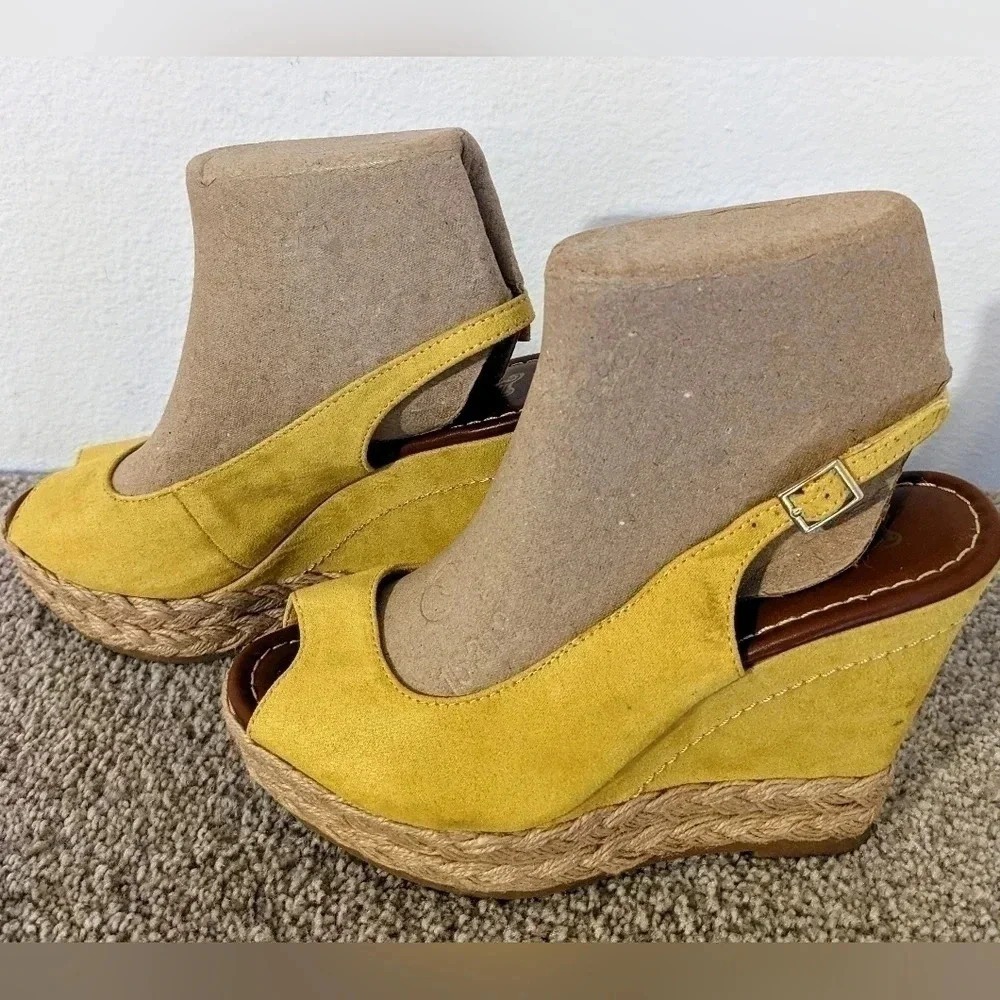 Yellow‎ Espadrille Platform Wedge Sandals Peep Toe Ankle Strap Summer Shoes 6.5